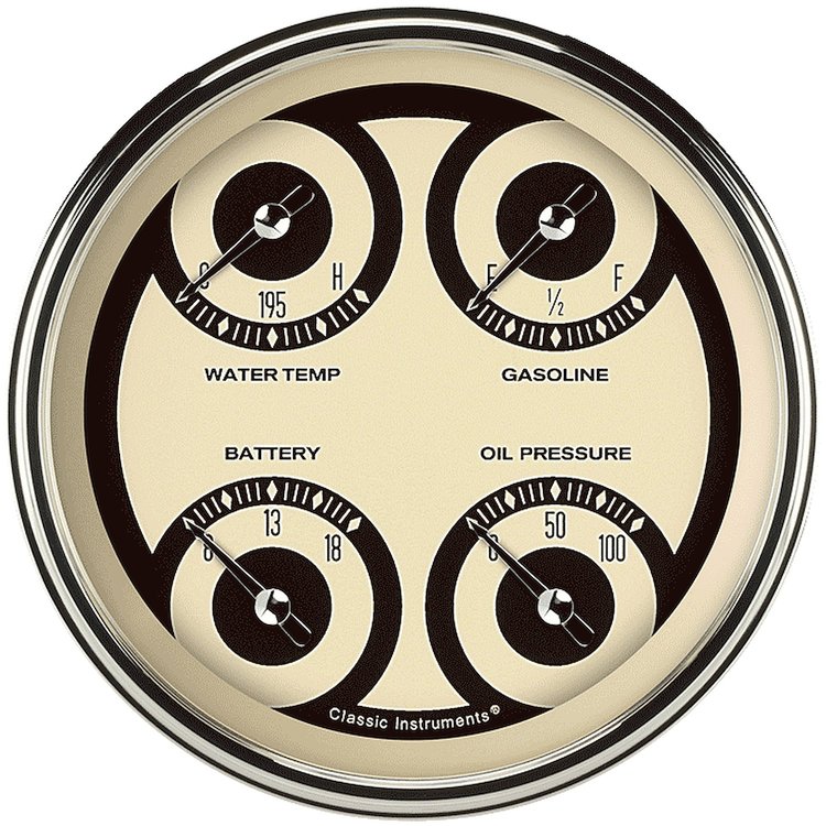 Nostalgia VT Series Quad Gauge 4-5/8" Electrical Includes: