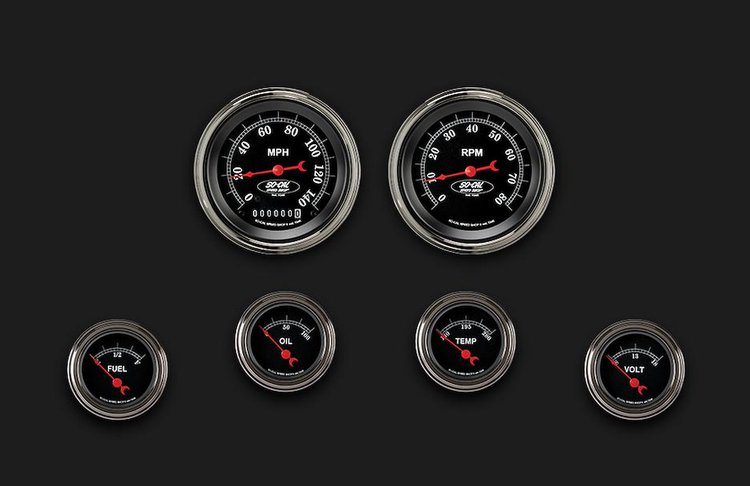 So-Cal Series 6-Gauge Set 3-3/8" Elec Speedometer (140 mph)