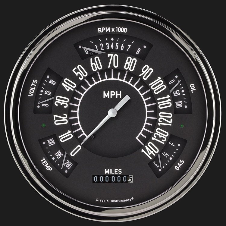 Universal Six Pack Instrument Cluster Black Face