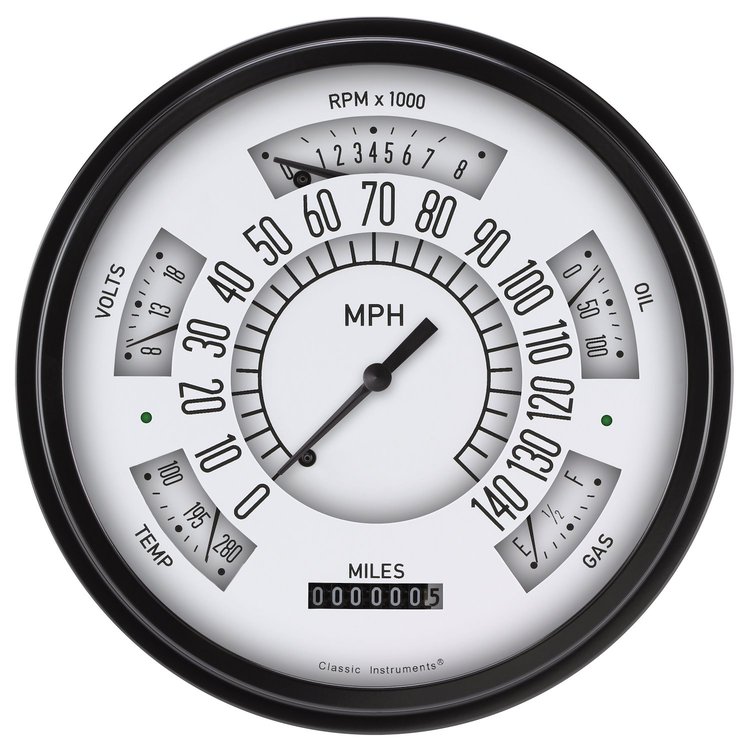 Universal Six Pack Instrument Cluster White Face
