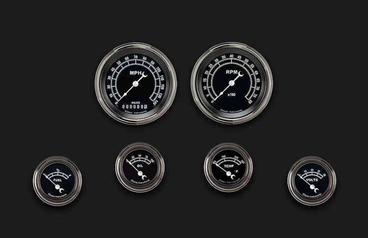 Traditional Series 6-Gauge Set 3-3/8" Elec Speedometer (140 mph)