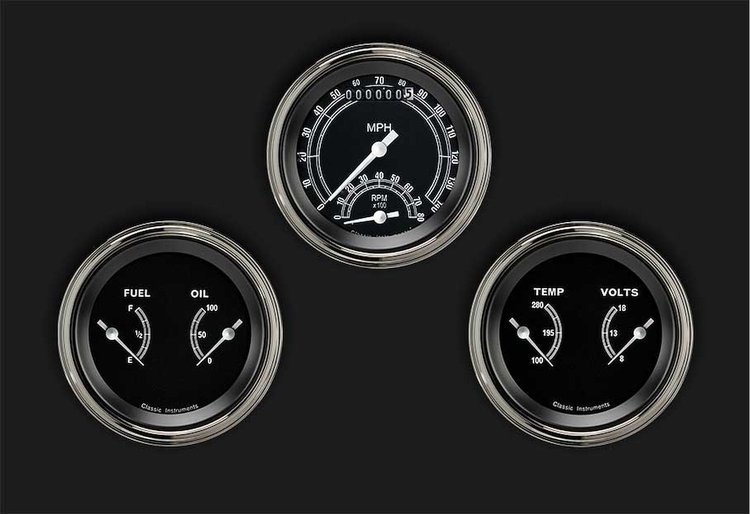 Traditional Series 3-Gauge Set 3-3/8" Electrical Ultimate Speedometer (140 mph)