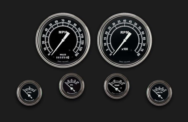 Traditional Series 6-Gauge Set 4-5/8" Elec Speedometer (140 mph)