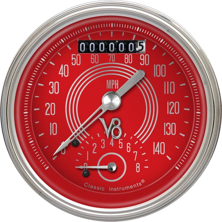 Ultimate Speedometer/Tachometer Combo V8 Red Steelie Style