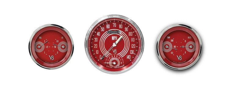 V8 Red Steelie Series 3-Gauge Set 4-5/8" Electrical Speedtachular Gauge