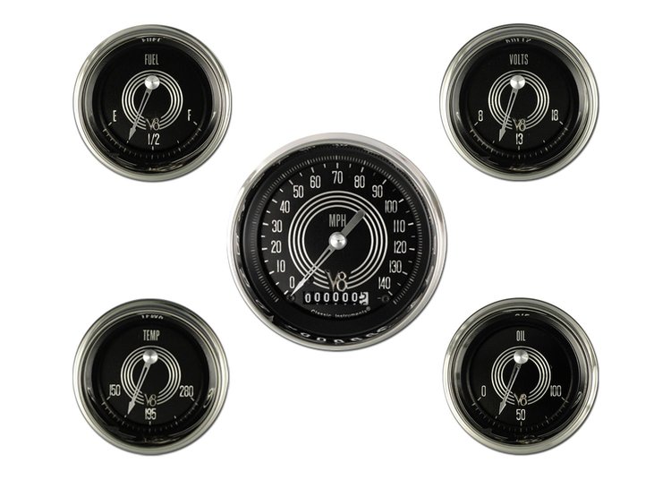 V8 Speedster Series 5-Gauge Set 3-3/8" Electrical Speedometer (140 mph)