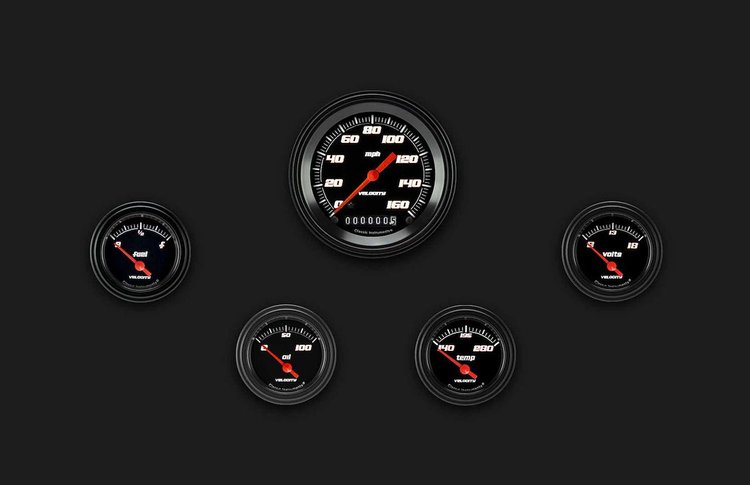 Velocity Black Series 5-Gauge Set 3-3/8" Electrical Speedometer (160 mph)
