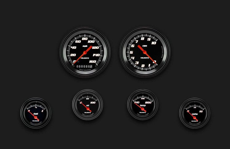 Velocity Black Series 6-Gauge Set 3-3/8" Elec Speedometer (160 mph)