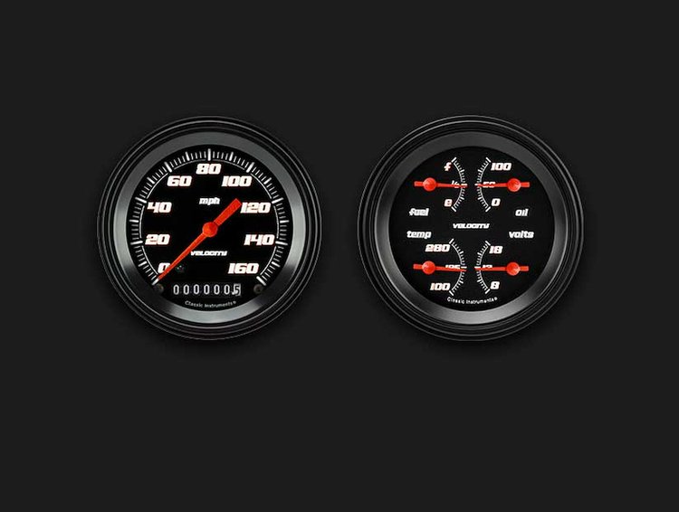 Velocity Black Series 2-Gauge Set 3-3/8" Electrical Speedometer (160 mph)