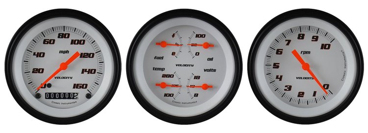 Velocity White Series 3-Gauge Set 3-3/8" Electrical Speedometer (160 mph)