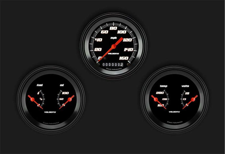 Velocity Black Series 3-Gauge Set 3-3/8" Electrical Speedometer (160 mph)