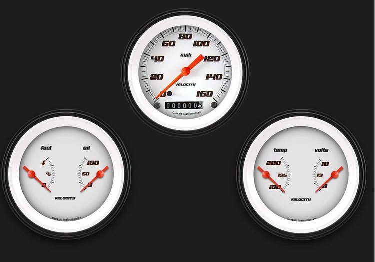 Velocity White Series 3-Gauge Set 3-3/8" Electrical Speedometer (160 mph)