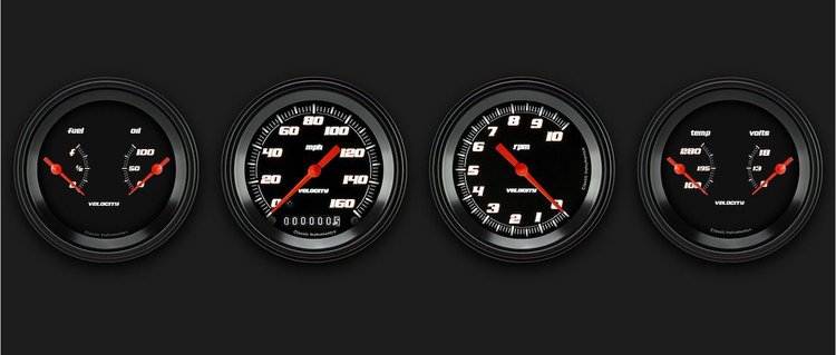 Velocity Black Series 4-Gauge Set 3-3/8" Electrical Speedometer (160 mph)