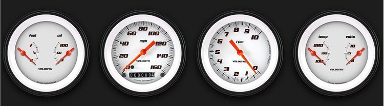 Velocity White Series 4-Gauge Set 3-3/8" Electrical Speedometer (160 mph)
