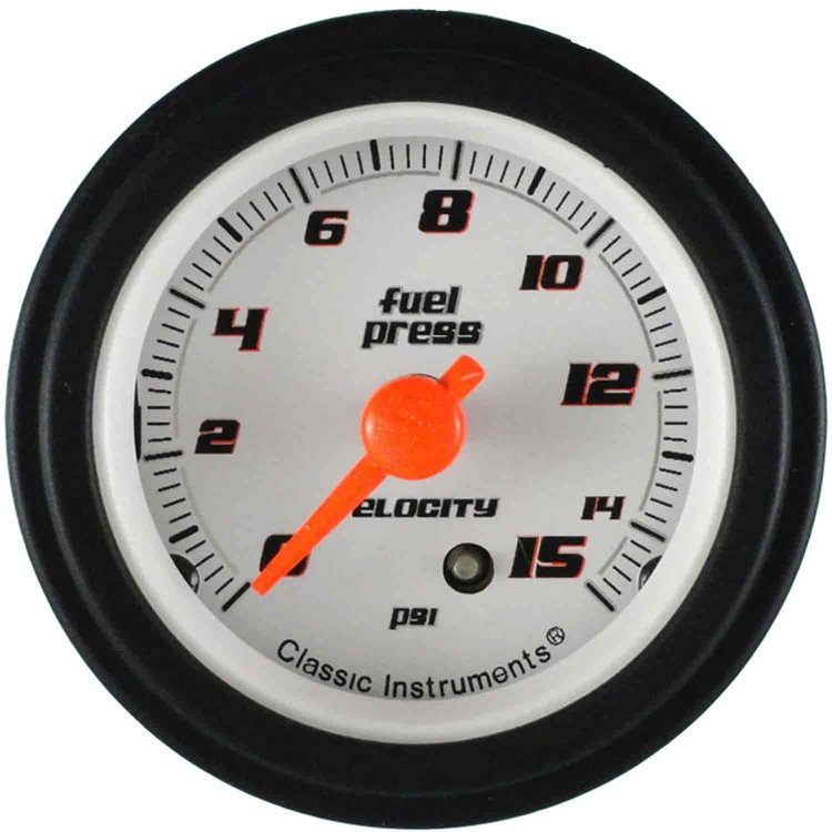 Velocity Series White Fuel Pressure Gauge 2-1/8" Mechanical/ Exterior Mount