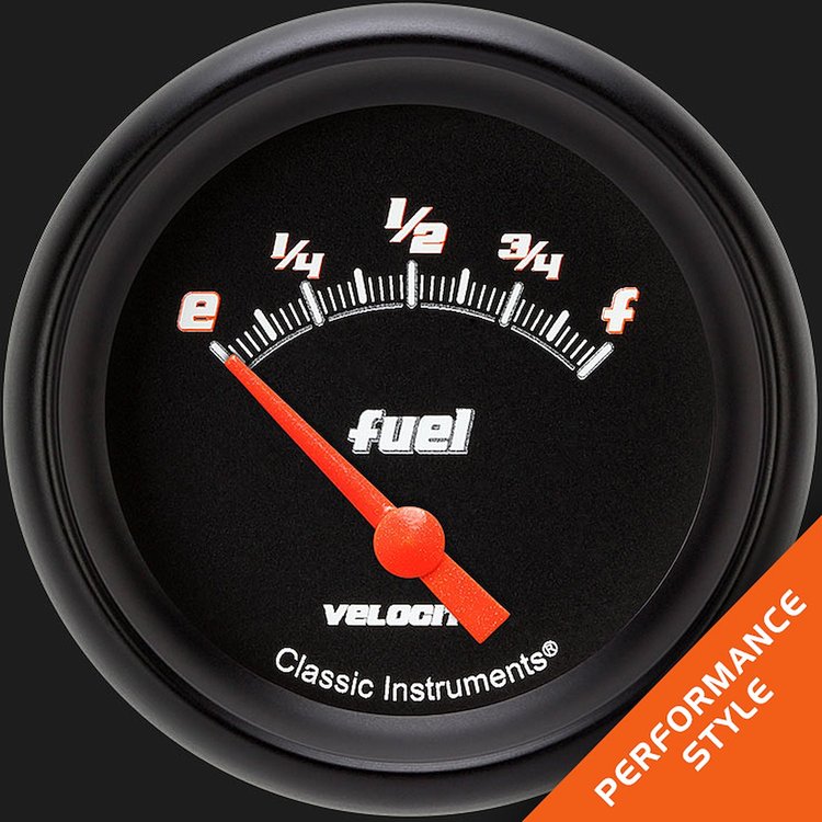VS211BBPF Velocity Black 2 5/8in. Fuel Gauge, 75-10 Ohm