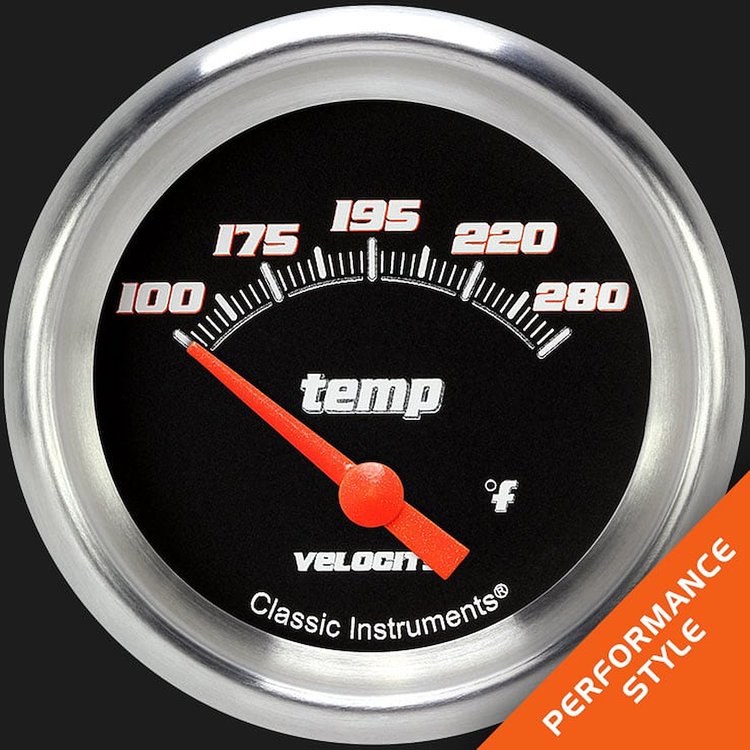 VS226BAPF-12 Velocity Black 2 5/8in. Short Sweep Water Temperature Gauge