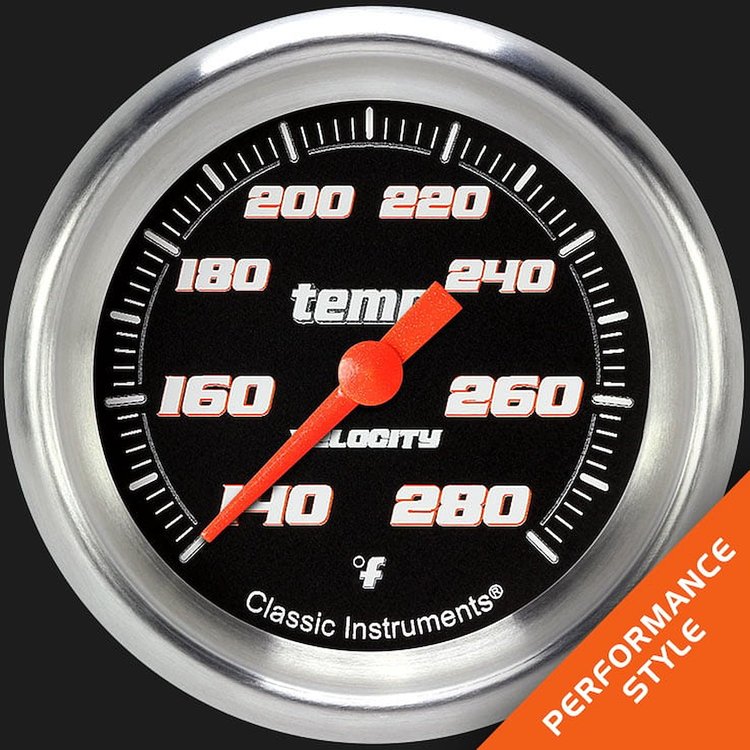 VS326BAPF-08 Velocity Black 2 5/8in. Full Sweep Water Temperature Gauge
