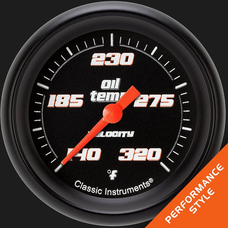 VS328BBPF Velocity Black 2 5/8in. Oil Temperature Gauge