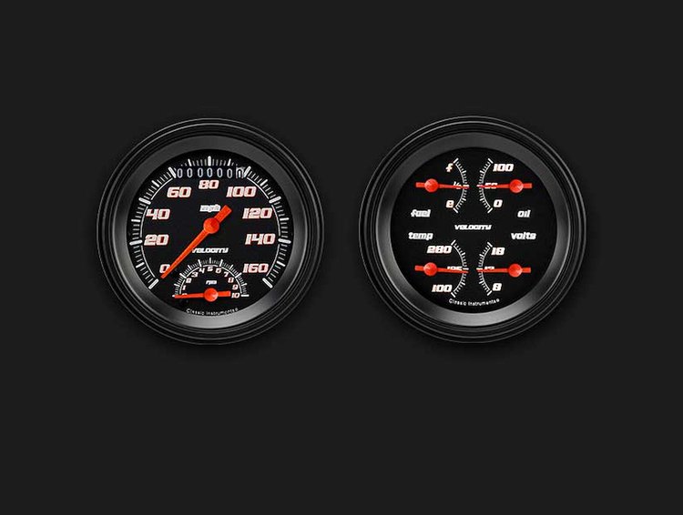 Velocity Black Series 2-Gauge Set 3-3/8" Electrical Ultimate Speedometer (160 mph)