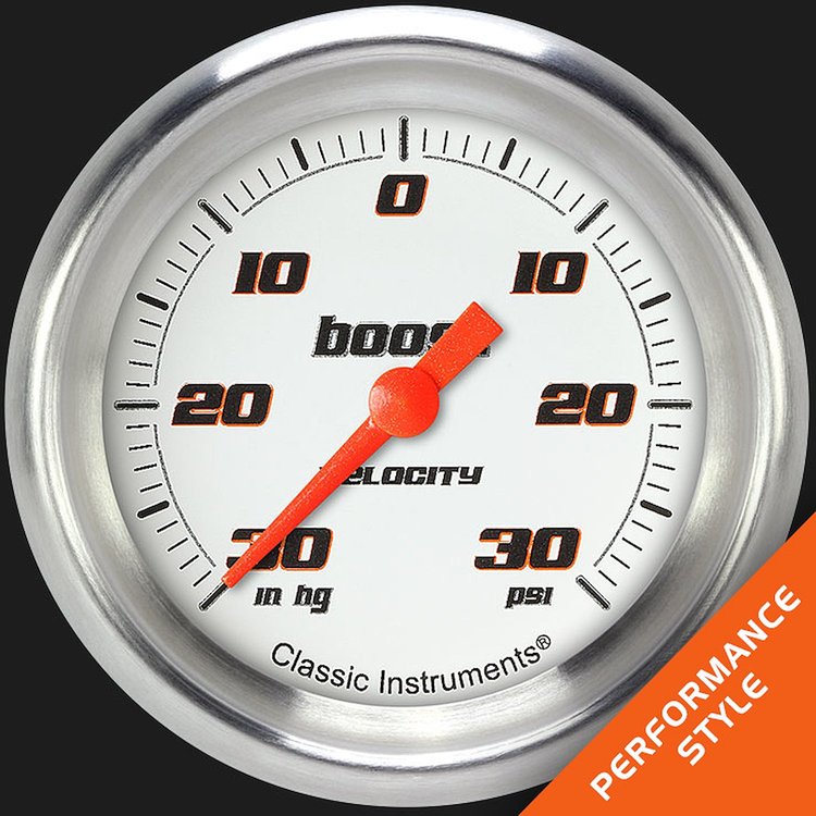VS341WAPF Velocity White 2 5/8in. Boost/Vac Gauge
