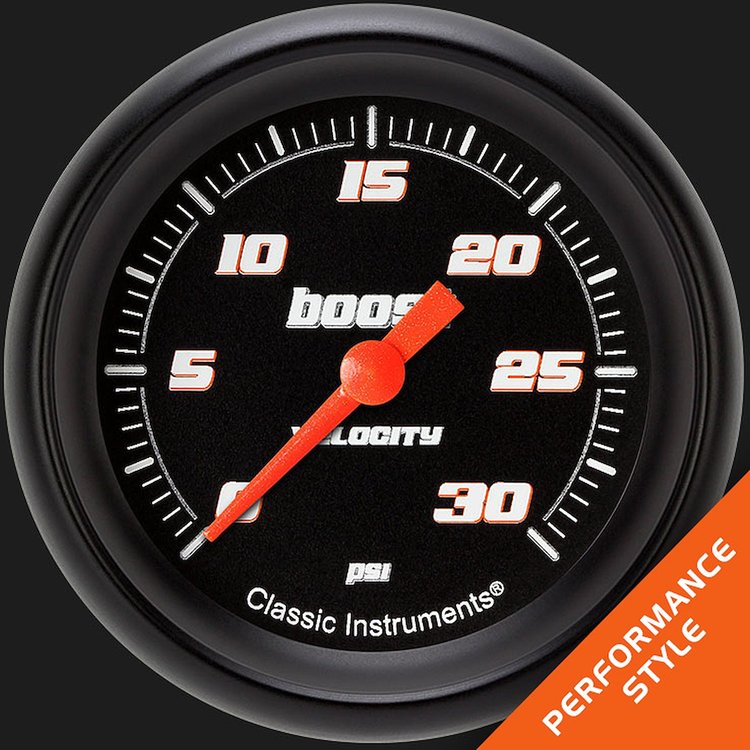 VS342BBPF Velocity Black 2 5/8in. Boost Gauge, 30 Psi