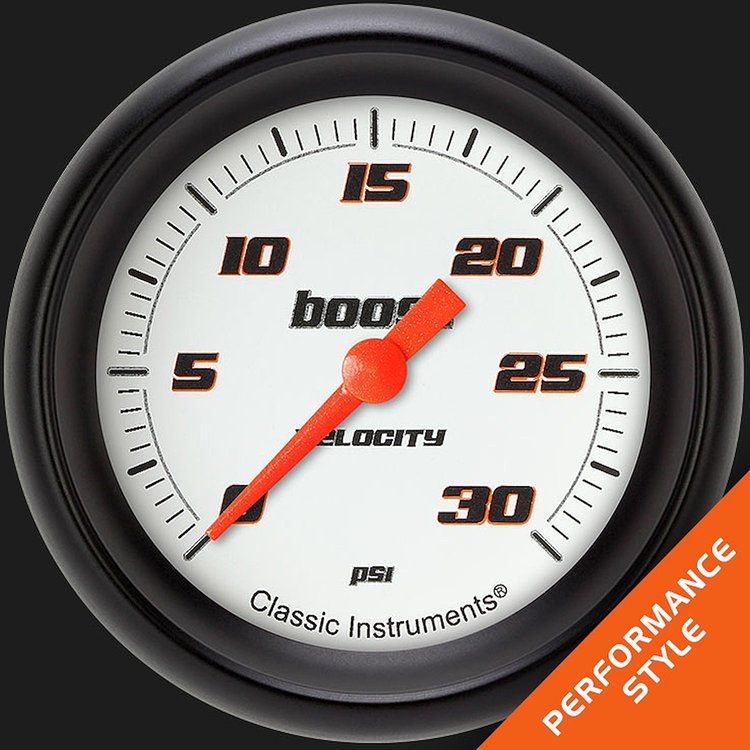 VS342WBPF Velocity White 2 5/8in. Boost Gauge, 30 Psi