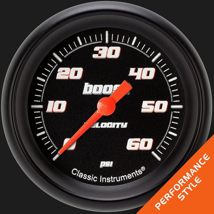 VS343BBPF Velocity Black 2 5/8in. Boost Gauge, 60 Psi