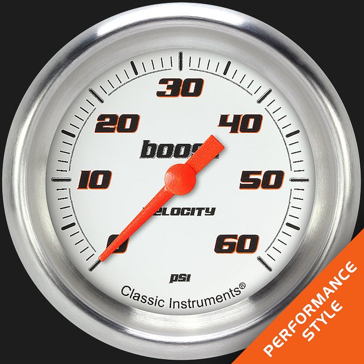 VS343WAPF Velocity White 2 5/8in. Boost Gauge, 60 Psi