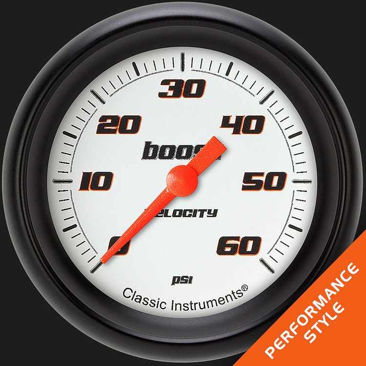 VS343WBPF Velocity White 2 5/8in. Boost Gauge, 60 Psi