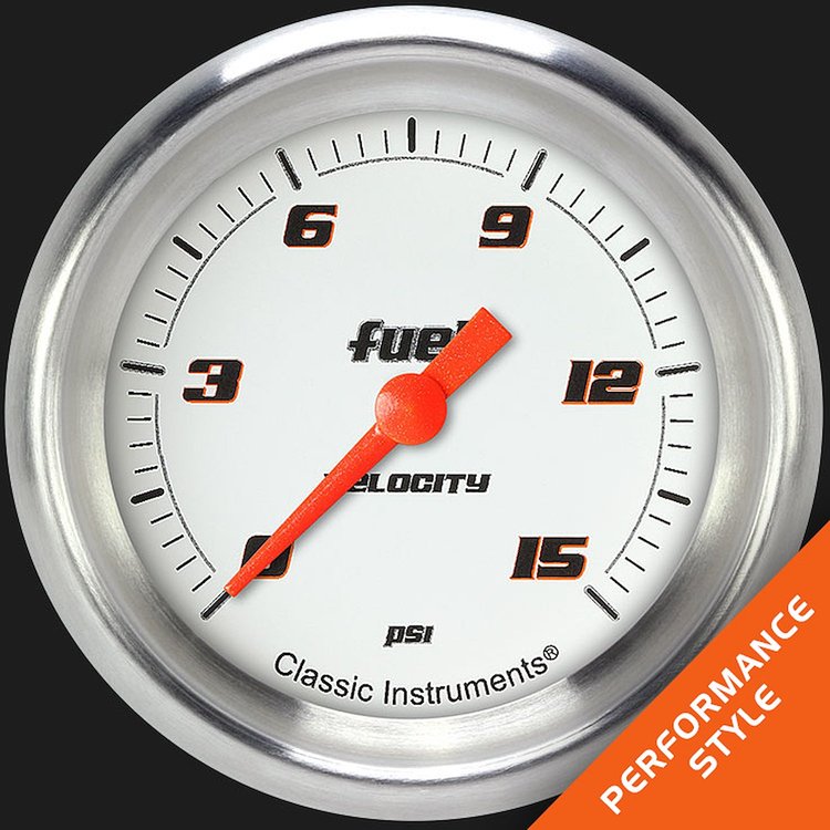 VS345WAPF Velocity White 2 5/8in. Fuel Pressure Gauge, 15 Psi