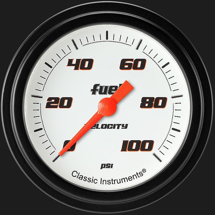 Velocity White w/ Black Bezel 2 ? Fuel Pressure 100psi Electric Full Sweep
