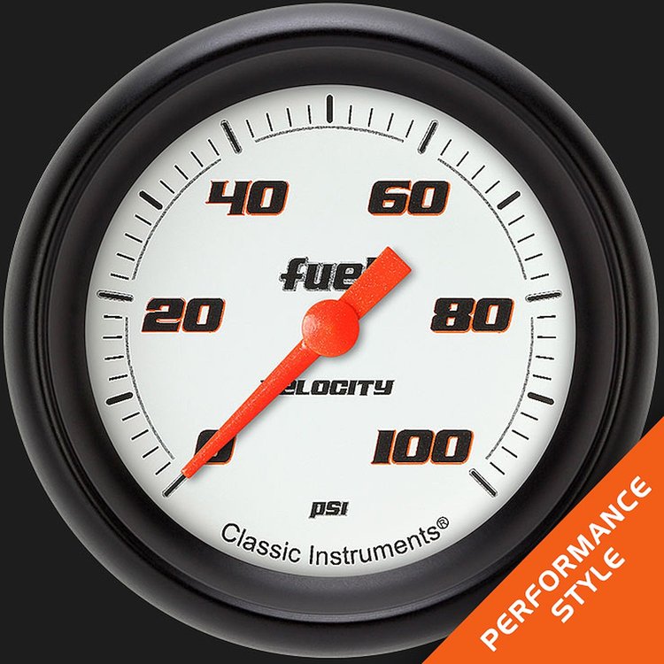 VS346WBPF Velocity White 2 5/8in. Fuel Pressure Gauge, 100 Psi