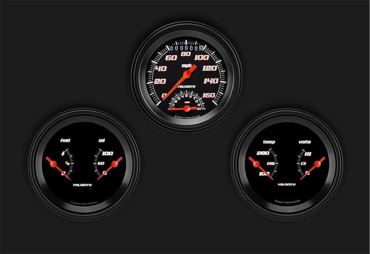 Velocity Black Series 3-Gauge Set 3-3/8" Electrical Ultimate Speedometer (160 mph)
