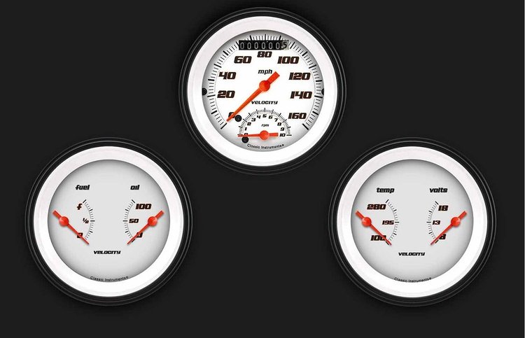 Velocity White Series 3-Gauge Set 3-3/8" Electrical Ultimate Speedometer (160 mph)
