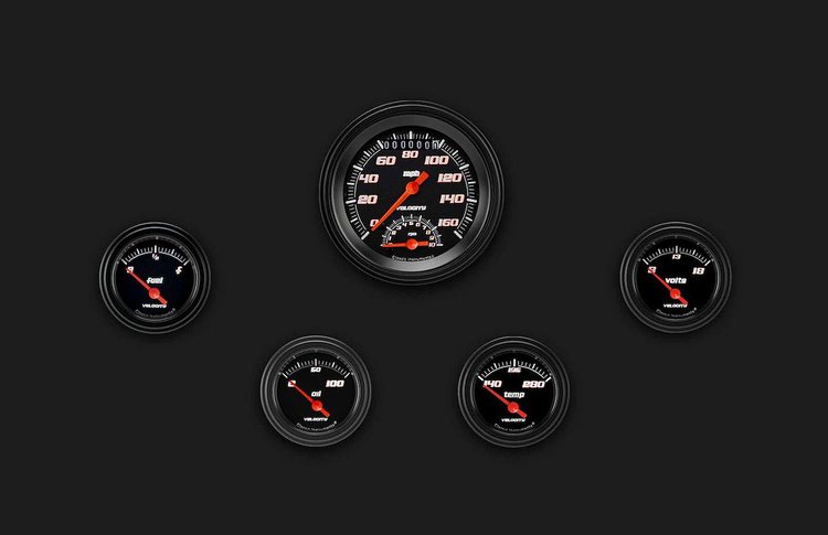 Velocity Black Series 5-Gauge Set 3-3/8" Electrical Ultimate Speedometer (160 mph)