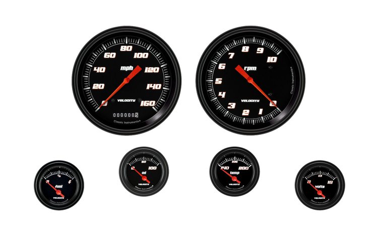 Velocity Black Series 6-Gauge Set 4-5/8" Elec Speedometer (160 mph)