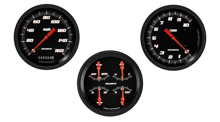 Velocity Black Series 3-Gauge Set 4-5/8" Electrical Speedometer (160 mph)