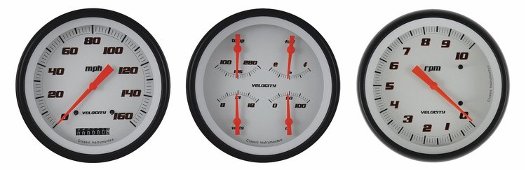 Velocity White Series 3-Gauge Set 4-5/8" Electrical Speedometer (160 mph)