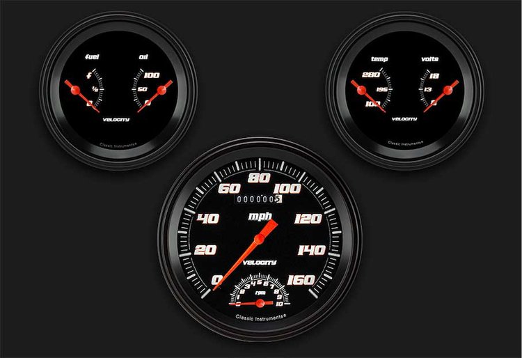 Velocity Black Series 3-Gauge Set 4-5/8" Electrical Speedtachular Gauge