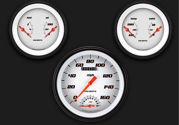 Velocity White Series 3-Gauge Set 4-5/8" Electrical Speedtachular Gauge