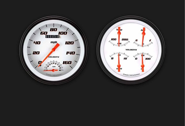 Velocity White Series 2-Gauge Set 4-5/8" Electrical Speedtachular Gauge