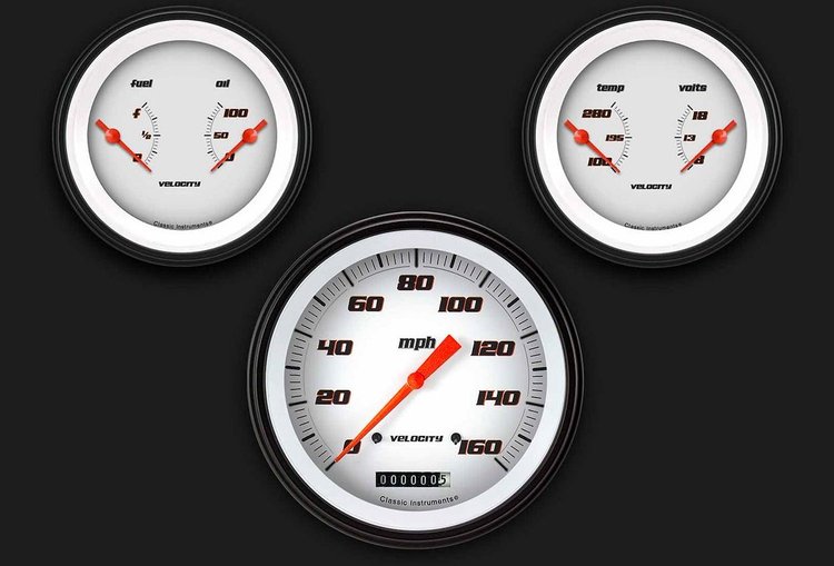 VS64WBLF Classic Instruments Velocity White Three Gauge Set