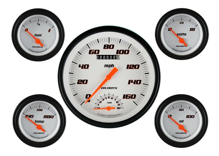 Velocity White Series 5-Gauge Set 4-5/8" Electrical Speedtachular Gauge