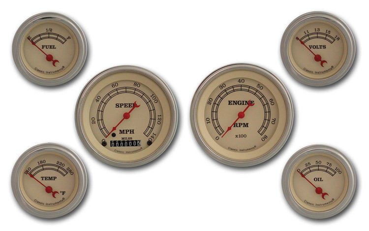 Vintage Series 6-Gauge Set 3-3/8" Elec Speedometer (140 mph)