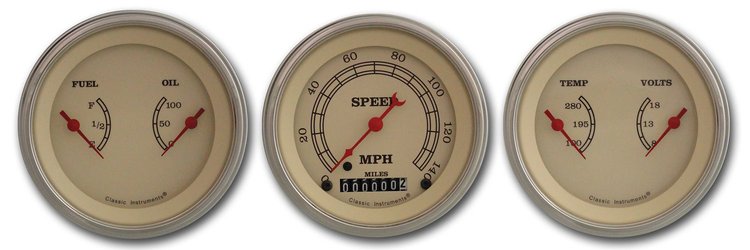Vintage Series 3-Gauge Set 3-3/8" Electrical Speedometer (140 mph)