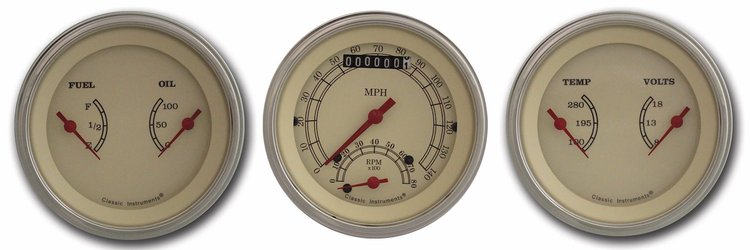 Vintage Series 3-Gauge Set 3-3/8" Electrical Ultimate Speedometer (140 mph)