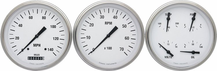 White Hot Series 3-Gauge Set 4-5/8" Electrical Speedometer (140 mph)