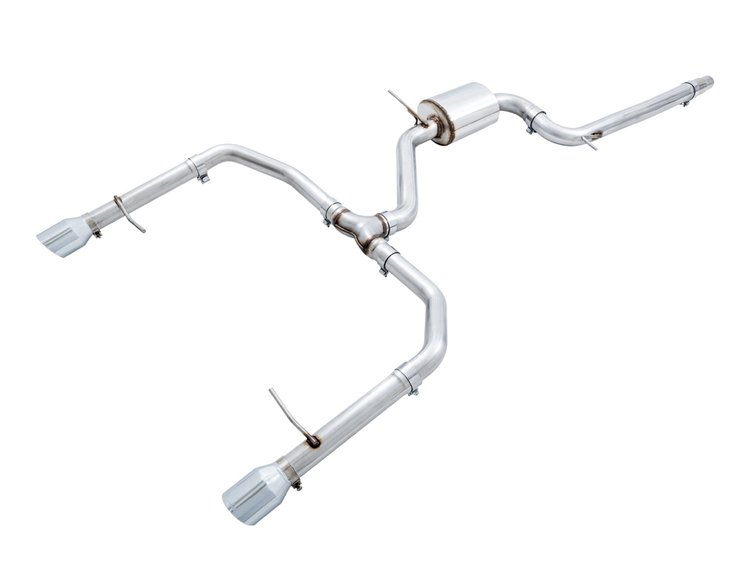 Resonated Track Exhaust for MK7 Jetta GLI w/ High Flow Downpipe - Chrome Silver Tips