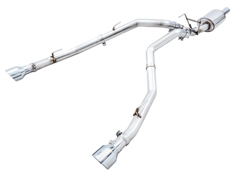 0FG Dual Rear Exit Cat-back Exhaust for 4th Gen RAM 1500 5.7L (with bumper cutouts) - Chrome Silver Tips